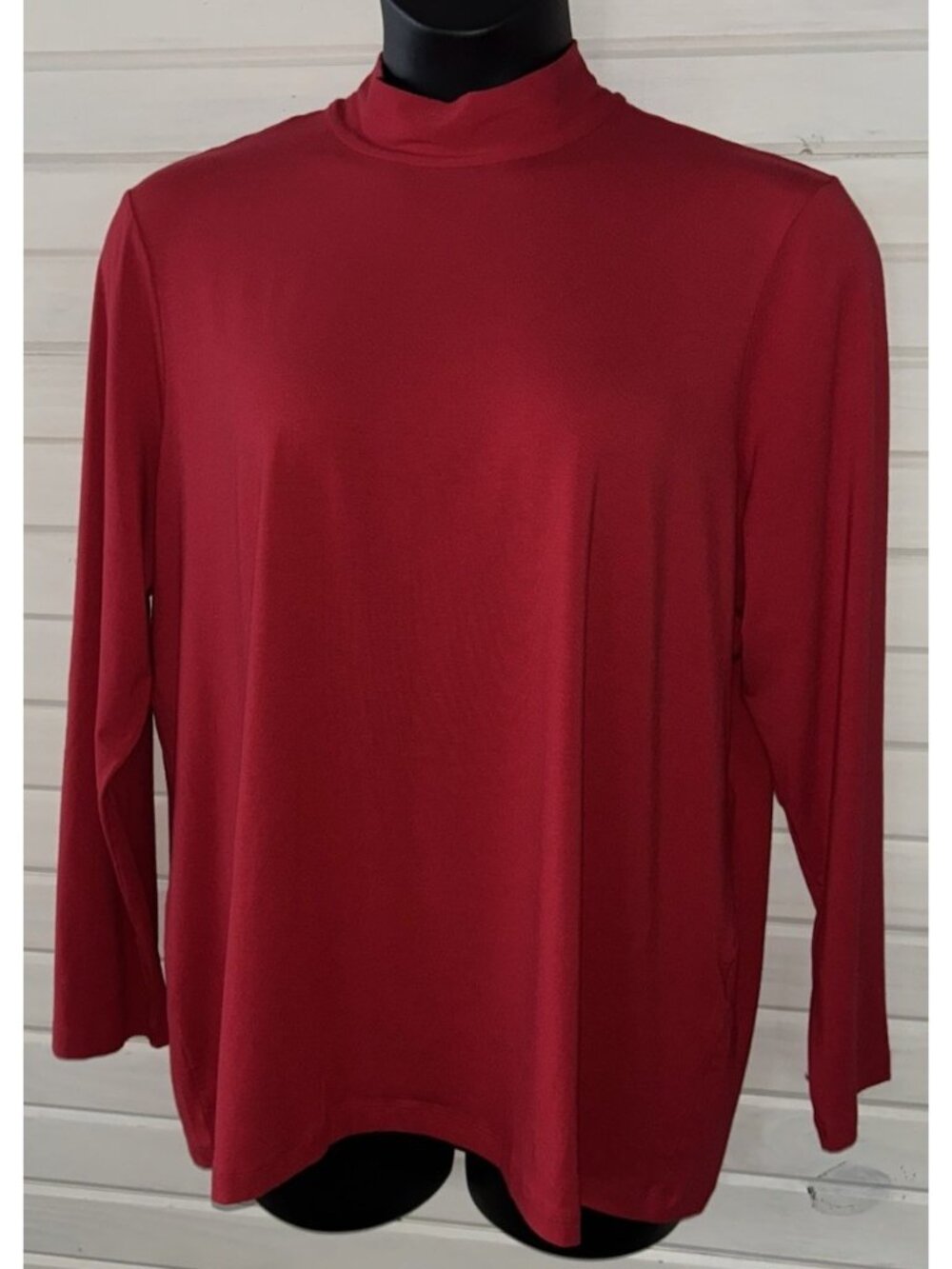 Chico's Sz 4 (XXL) The Ultimate Tee Red Mock Neck Cotton Blend Zip Back Top EUC